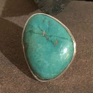 LARGE TURQUOISE CABOCHON TRIPLE SPLIT SHANK RING